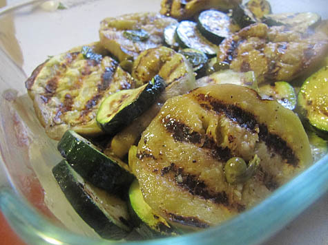 Marinated Eggplant and Zucchini w/ Capers and Rosemary Flatbread