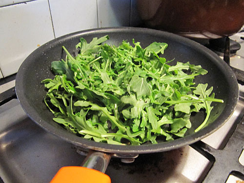 poached eggs polenta greens