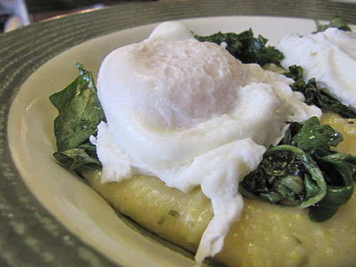 poached eggs polenta greens