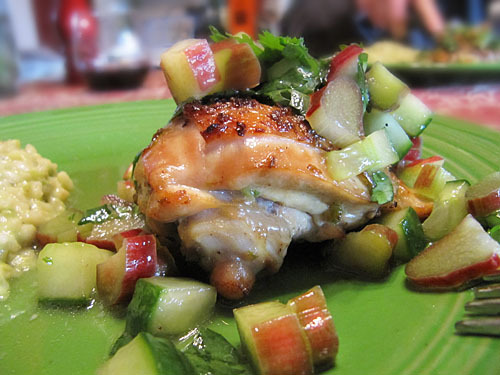 Spicy Chicken with Rhubarb Cucumber Salsa