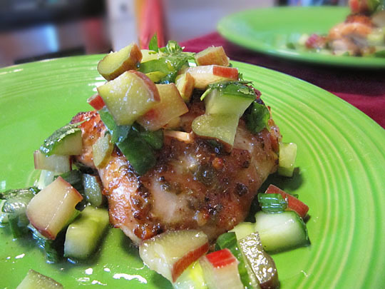 Spicy Chicken with Rhubarb Cucumber Salsa