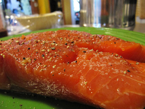 Copper River King Salmon with Wasabi-Aioli and Soy-Maple Drizzle