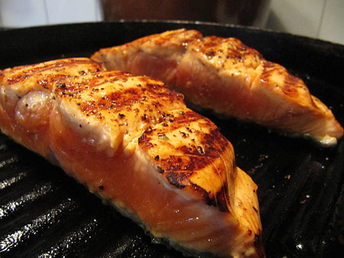Copper River King Salmon with Wasabi-Aioli and Soy-Maple Drizzle