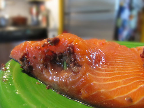 Salmon with Basil Tapanade
