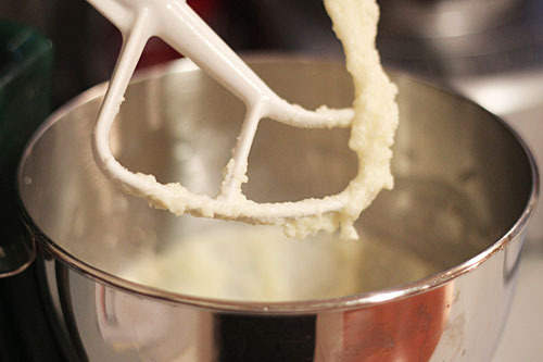 Creaming butter and ricotta for Lemon Chia Seed Zucchini Bread