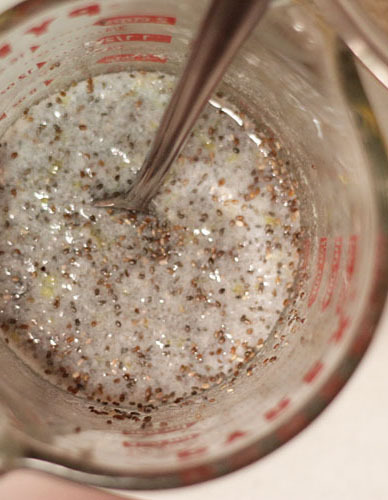 Chia Seeds soaking in milk and lemon juice for Lemon Chia Seed Zucchini Bread