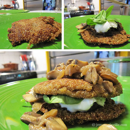 Amaranth Cakes with Wild Mushrooms, Spinach & Creamy Goat Cheese