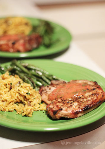 Grilled Pork Chops with Anise Seed Rub and Peach Mojo