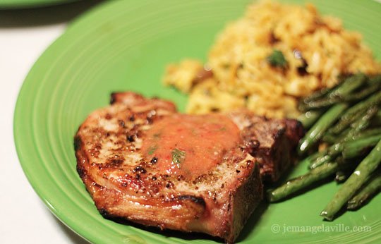 Grilled Pork Chops with Anise Seed Rub and Peach Mojo