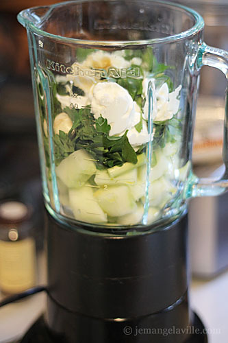 Cucumber Gazpacho and Crunchy Chicken Slaw in Endive