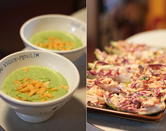 Cucumber Gazpacho and Crunchy Chicken Slaw in Endive