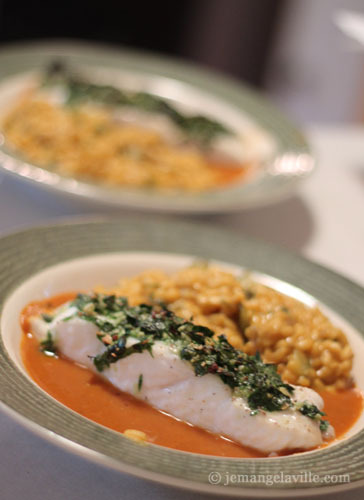 Roast Halibut in Red Bell Pepper Broth