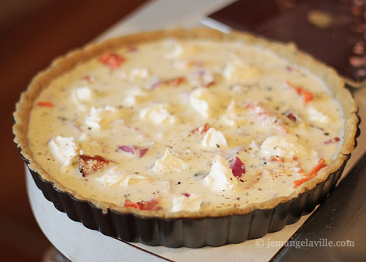 Smoked Salmon Quiche about to go in the oven