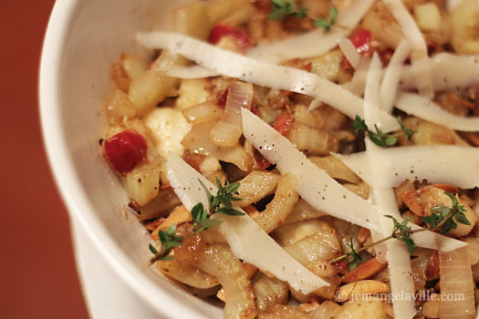 Caramelized Fennel & Pear Hash with Almonds and Parmesan