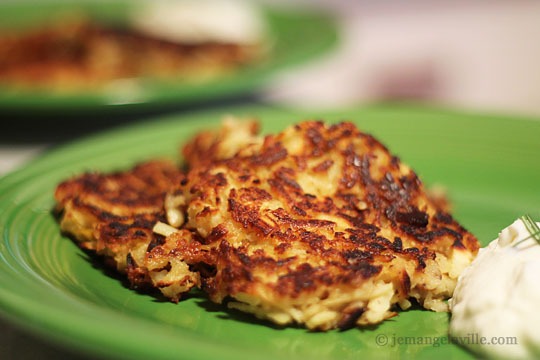 Parsnip and Pear Pancakes with Horseradish Greek Yogurt