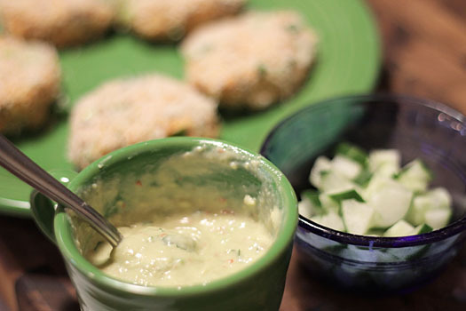 Salmon Cakes with Spicy Avocado Sauce