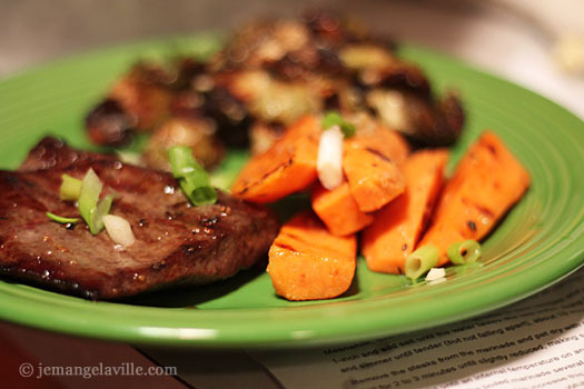 Whiskey-Glazed Flat Iron Steaks with Grilled Sweet Potatoes