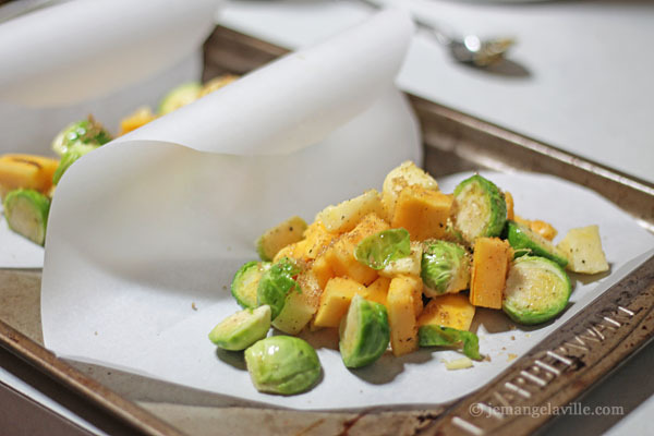 FFwD: Brown Sugar Squash and Brussels Sprouts en Papillote