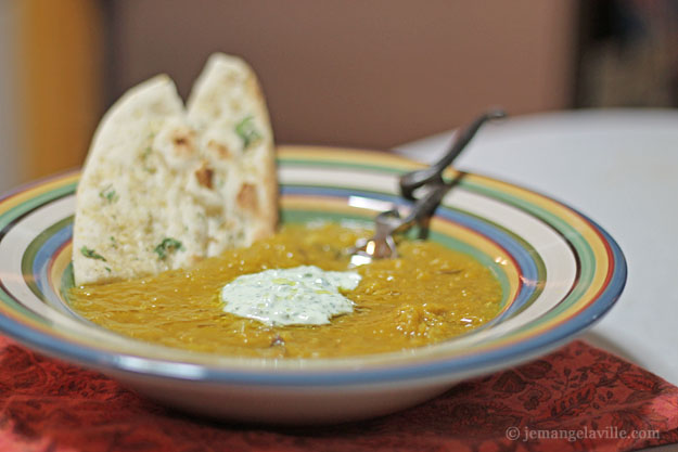 Curry Lentil and Squash Soup with Cilantro Yogurt