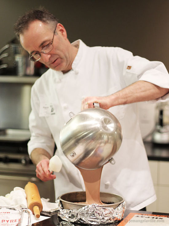 Chef Pierre Fauvet making Sour Cream Raspberry Chambord Cheesecake