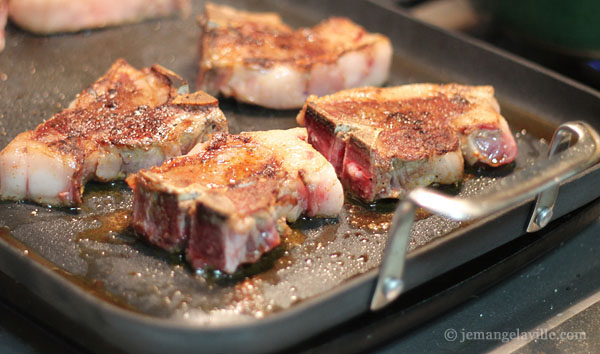 Smoked Paprika Lamb Chops, Green Olive-Goat Cheese Risotto and Roasted Cherry Tomatoes