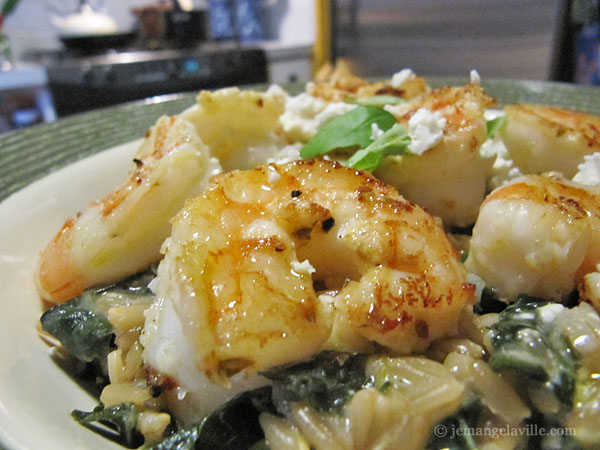 Savory Oat Groats with Kale, Feta and Shrimp