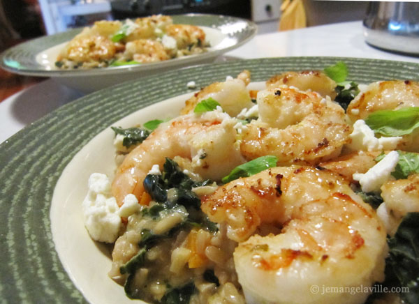 Savory Oat Groats with Kale, Feta and Shrimp