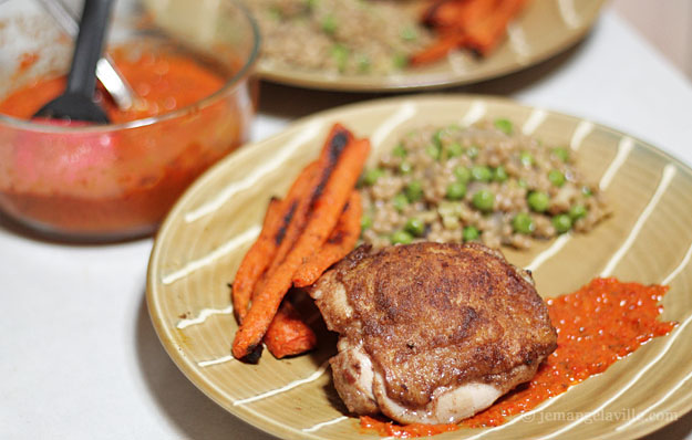 Cinnamon-Roasted Chicken Thighs with Harissa Sauce