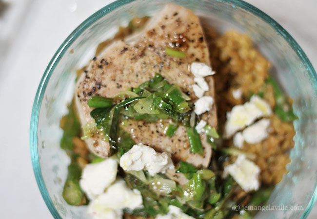 Freekeh with Green Onion Sauce, Toasted Walnuts, Asparagus and Tuna