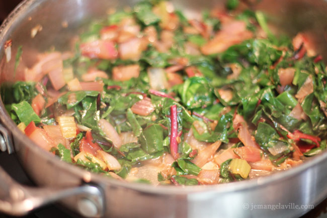 White Polenta with Sausage, Chard and Fresh Mozzarella