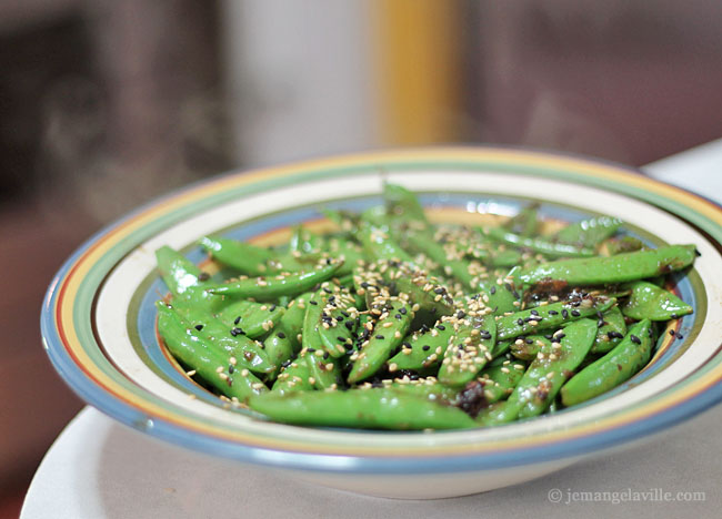 Quick Stir-Fried Sugar Snap Peas with Garlic, Ginger and Wasabi