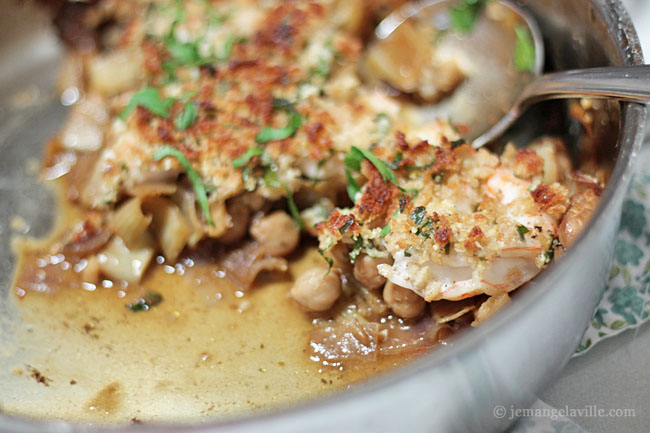 Roasted Shrimp, Fennel, & Garbanzo Beans with Parmesan-Spelt Breadcrumbs