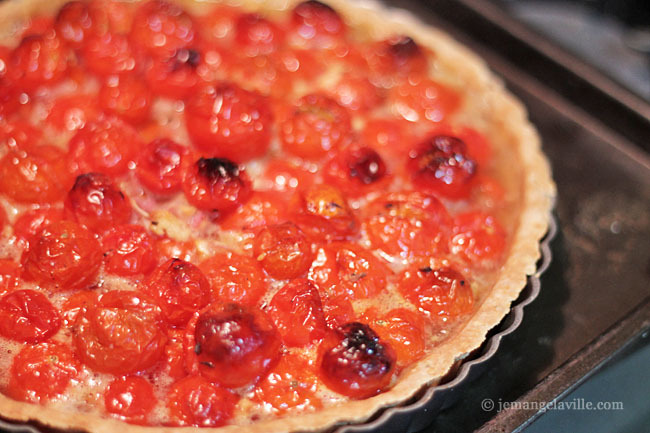 Roasted Cherry Tomato Tart with Smoked Mozzarella and Basil