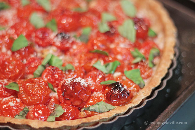 Roasted Cherry Tomato Tart with Smoked Mozzarella and Basil