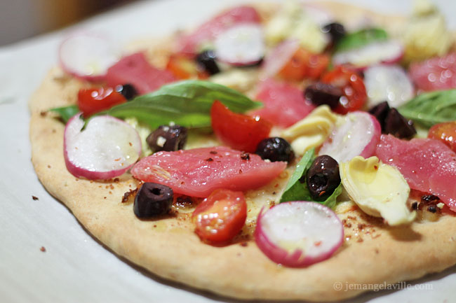 Fresh Tuna Mozzarella and Basil Pizza