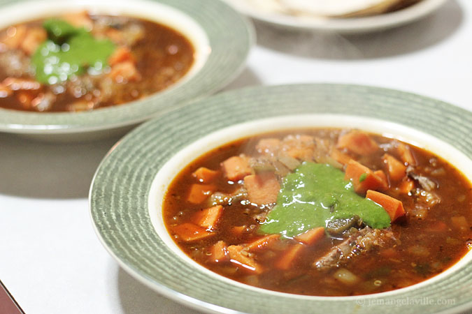 Seared Flank Steak & Quinoa Soup with Cilantro Chimichurri