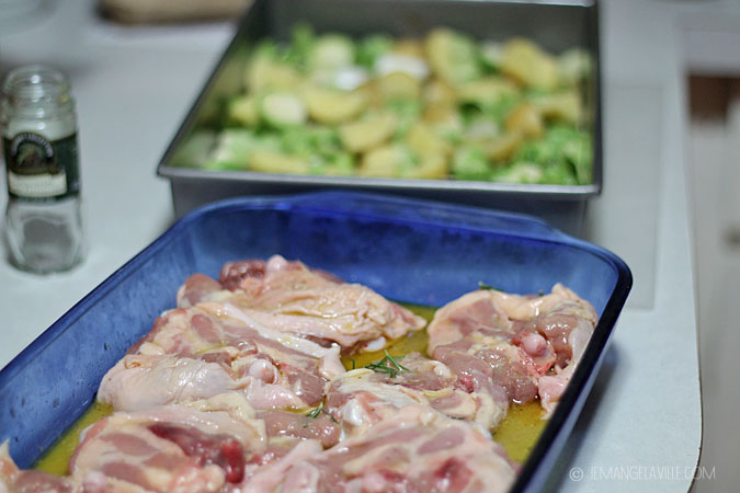 Roasted Chicken Thighs with Brussels Sprouts and Potatoes